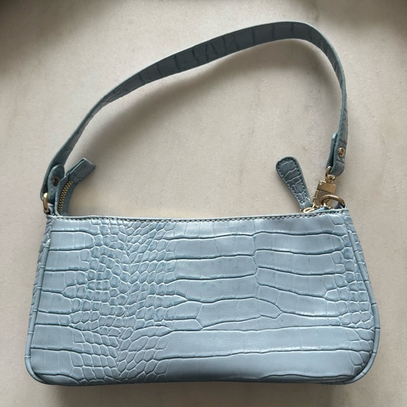 Blue croc embossed shoulder bag - Picture 2 of 7